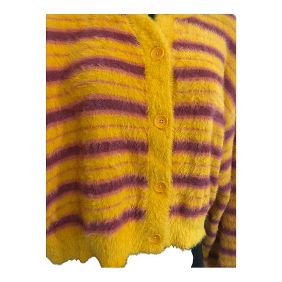 levi’s orange pink stripe fuzzy cardigan sweater size small brand new - Picture 9 of 12